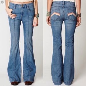Free People Chevron Pocket Flare Bell Bottom Jeans